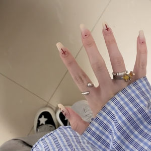 Handmade Gradient Red Black Cross Wearable Nail Art Long Middle Length Trapezoidal English Letters High Fashion Spicy Girl Nail Art