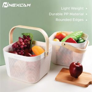 Nexcam PP resin Kitchen Decorative Organizing Fruit Mesh Basket With Wooden Handle