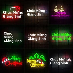 Chúc Mừng Giáng Sinh Đèn Neon Trang Trí Tường Cây Giáng Sinh & Thiết Kế Mũ Ông Già Noel Cho Phòng Khách Trang Trí Ánh Sáng Tiệc Tại Nhà
