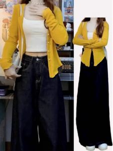 Yellow Knitted Cardigan Womens Outerwear Summer Light Weight Open Front Sleeveless Top with Strap Early Autumn Fashion