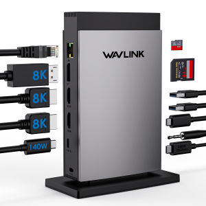 【WAVLINK Selected】PD3.1 Triple Display USB C Docking Station with 140W Power Triple Display Dock with 8K HDMI*2 + 8K Displayport RJ45 10G USB-C 2 USB 3.0 SD/TF Slot Audio/Mic for M1/M2/M3/M4