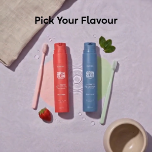 GRIN CLUB The Paste – PAP+ Whitening Toothpaste with 5% Nano-Hydroxyapatite 60g | Fluoride Formula | Peroxide-Free | Vegan & Cruelty-Free | Smooth Mint or Strawberry | Twice-Daily Use | Designed in Singapore