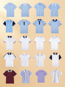 Pure Cotton Summer Short Sleeve School Uniform T-Shirt for Boys Basic Layering Shirt Class Uniform Blue White Polo Shirt