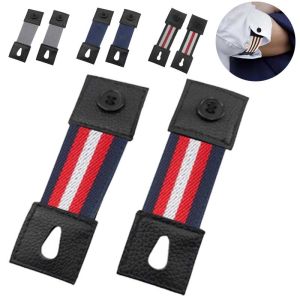 2Pcs Women Men Shirt Cuff Holders Elastic Armband Shirt Sleeve Holder Cufflinks Adjustable Arm Cuffs Bands Extension Button
