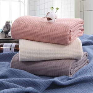 105*150cm/150*200cm Cotton Waffle Sofa Blanket Queen Size Skin-friendly Honeycomb Nap Blanket Air Conditioning Blanket