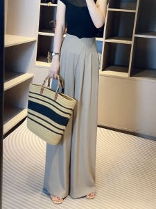 High Waist Wide Leg Pants Womens Loose Floor-Length Fashionable Summer Casual Trousers Fishbone Design Comfortable Fit