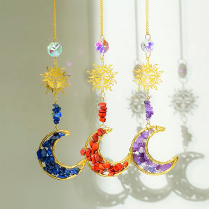 1PC Tự Nhiên Pha Lê Chip Sun Catcher Mặt Trăng Chuông Gió Phong Thủy Trang Trí Nhà Phòng Khách Treo Trang Trí Đá Thủ Công