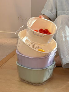 Double Layer Kitchen Sink Vegetable Washing Basket Drain Basket Living Room Fruit Dish Pure Color Plastic Dining Utensils