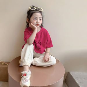 Fashionable Short Sleeve T-Shirt for Girls Kids Summer Top Half Sleeve Childrens Clothing Korean Style Loose Fit round Neck