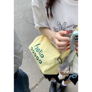 Trendy Letter Canvas Bag Womens Large Capacity Casual Underarm Crossbody Bag Pillow Shape Soft Handbag Korean Style