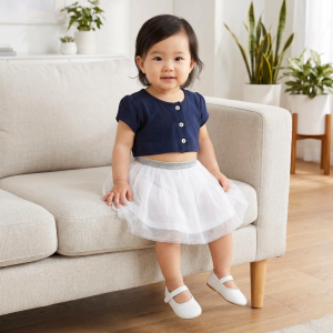 Tiny Tummies Navy Blue Crop Top Blouse Premium Cotton Clothes for Baby Girls (BL-7330- LP)