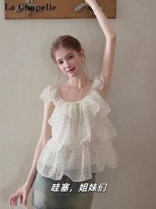 La Chapelle | Dot Layered Ruffle and Puff Sleeve Blouse