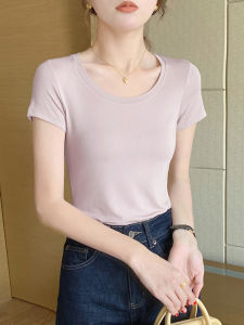 Pink Shoulder Modal Short-Sleeved T-Shirt Womens Summer Ice Silk Mask Thin Slim Fit Skinny Half-Sleeve T-shirt Top