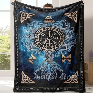 VIKAMA Nordic Rune Viking Compass Celtic Knot Totem Chăn Hàng Hải 100% Polyester Mềm Mại Và Ấm Cúng Phòng Khách Phòng Ngủ Trang Trí Ném Trang Trí