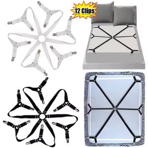 12 Clips Adjustable Bed Sheet Fasteners Straps Elastic Fixed Holder Quilt Mattress Clip Blankets Grippers Fixing Non-Slip Strap