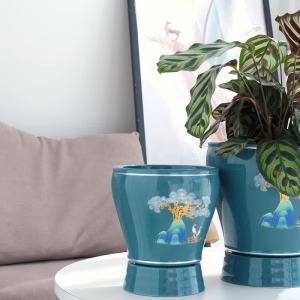 Chậu Hoa Đường Kính Lớn Có Khay Chậu Hoa Sáng Tạo Cỡ Lớn Gốm Sứ Chậu Hoa Lan Xanh Mọng Nước Cao Cấp