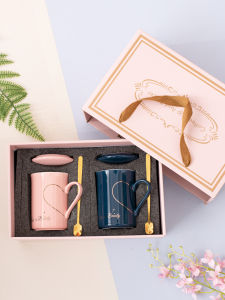 Ceramic Couple Mugs Heart Shaped Coffee Cups Wedding Gift Water Cups Nordic Style Handmade Mark Cups Pure Color High Temperature Baking