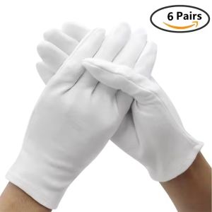 6/12Pairs White Cotton Gloves for Women Men Full Finger Anti Slip Hand Protection Gloves Waiters Drivers Jewelry Workers Glove