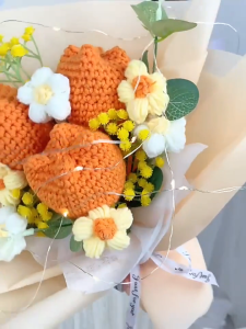 🇸🇬 [In Stock] Cute and Funny Sunflower Knitted crochet toy bouquet doll flower for Wedding House Warming Graduation Gift
