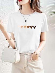 Internet Hot Heart Temperamental New Arrival Summer Short Sleeve Casual Print Ins Western Style Womens Top round Neck Fashion T-shirt