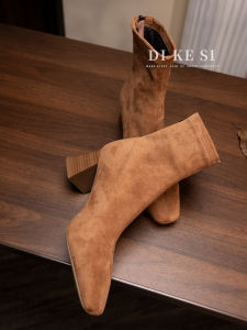 Dixie ผู้หญิง Slim Boot Short ยืดได้ รองเท้าส้นสูงกํามะหยี่ 6cm ซิป หัวเหลี่ยม ทันสมัย รองเท้าบูท ฤดูหนาว ฤดูกาล สไตล์ลำลอง