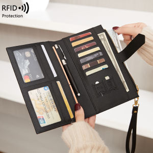 Cross-Border New RFID Anti-Magnetic Passport Wallet Long Zipper Buckle Document Bag Multi-Function Wallet Card Holder