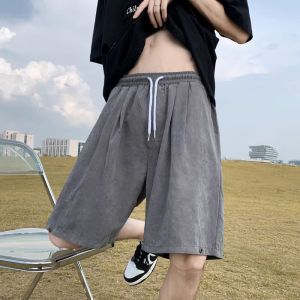 American Style Vintage Suede Drawstring Shorts Mens Hong Kong Style Trendy Summer Casual Sports Loose Straight Knee Length Pants