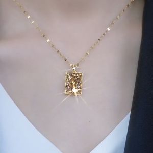 Affordable Luxury Fashion Brown Square Titanium Steel Necklace Niche Design Online Influencer Clavicle Chain Fancy Necklace Pendant