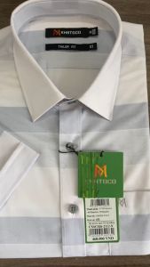 Sơ Mi Sọc Ngang Tay Ngắn Màu Trắng - Xám Form Tailor Fit Chống Nhăn Lai Ngang - Áo Nam Khatoco