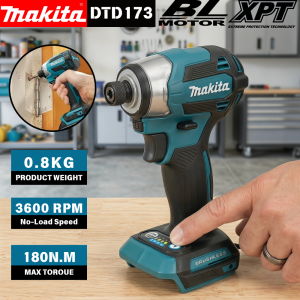 Makita | Blue Makita DTD173 18V Brushless Cordless Impact Driver 180Nm Rechargeable Screwdriver For Woodworking Bolt Fastening DIY Repair