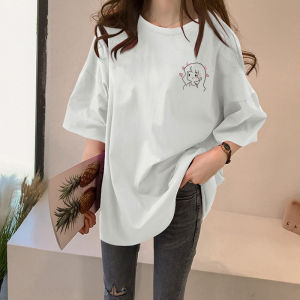 European Style Large Size Brushed White Short Sleeve T-Shirt Womens New 2024 Popular Brand Print Half Sleeve Top Trendy