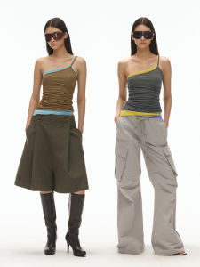 Color Block Effect Single Shoulder Gathered Wrap Vest Saumple Study Symph Thin Regular Length Summer Season Ladies Vest