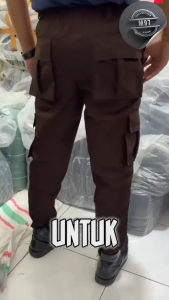 M97 Official Shop Celana Pramuka PDL Cargo Seragam Sekolah SMP SMA 6 Saku Karet Pinggang Size 35-40