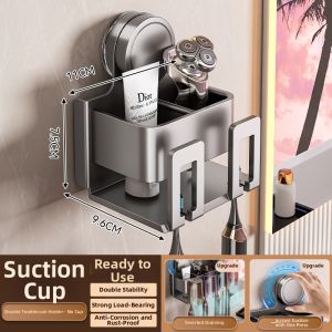 Suction Toothbrush Holder Cup Stand Wall Mounted Hole-free Bathroom Organizer