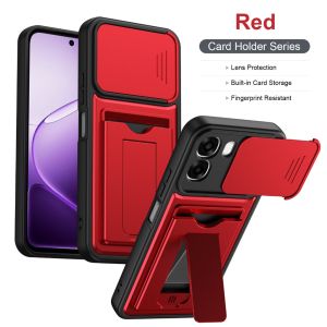 Slide Camera Lens Protector Phone Case Built-in Card Slot Holder Invisible Kickstand For OPPO A6 Pro A6x F31 Armor Wallet Cover