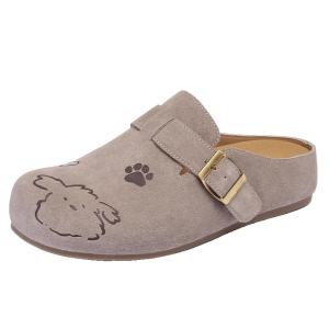 Josiny | Genuine Leather Platform Womens Birkenstock Mules Fuzzy Dog