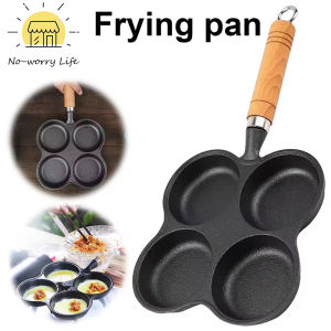 4 Hole Non-Stick Kitchen Cooking Ham Pan Breakfast Maker Cookware Cast Iron Egg Pie Frying Pot Pan for Gas Stove