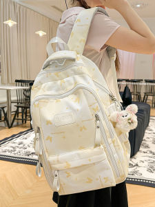 High Capacity School Backpack for Girls College Students Sweet College Style Double Layered Zipper Canvas Shoulder Straps