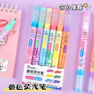 ปากกาไฟฟ้าสองหัวความจุขนาดใหญ่ ปากกาไฮไลท์สำหรับนักเรียน ปากกาบันทึกการ์ดลายมือ ปากกาไฮไลท์แบบหลายสี