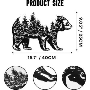 CIFbuy | CIFBUY Black Bear Metal Wall Sculpture Rustic Mountain Tree Iron Wall Art for Cabin Bedroom Living Room Home Decor