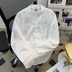 New 2025 Spring Summer Chinese Style Long Sleeve Casual Loose Mens Shirt Embroidered Trendy Brand Tang Costume Shirt