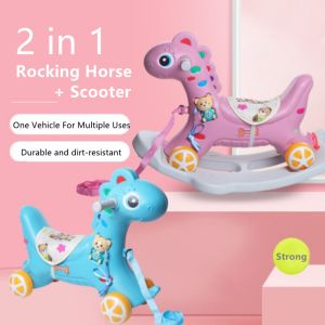 2-in-1 Baby Rocking Horse Ride Toy with Music Multifunctional Design
