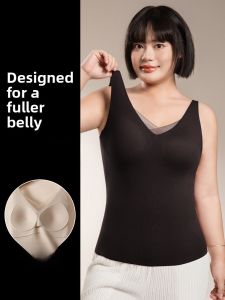 MiiOW | Warm Vest Womens New 2025 Style Autumn Winter Plus Size No Bra Underwear Top Strap Vest Simple Polyester Fiber V-neck Solid Color