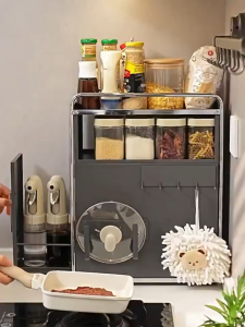 SJorage Pull Out Spice Storage Cabinet with Holder&Hooks Kitchen Oil Salt Sauce Vinegar Condiments Organizer