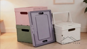 Foldable Plastic Basket with Lid and Handle Collapsible Storage Crate
