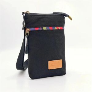Solid Color Canvas 3 Layer Crossbody Cell Phone Bag Simple Cloth Womens Bag Fashion Satchel Shoulder Coin Purse