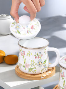 Hand Held Cup Baby Water Cup Cant Break Cup Healthy Food Grade Enamelled Cup with Lid Kids Training Milk Cup