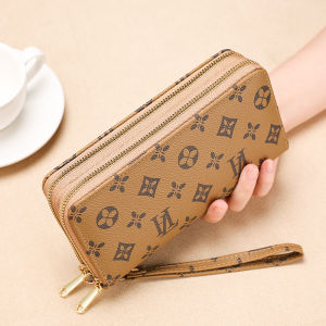 GStar 2025 Fashion Double Zipper Wallet Ladies Large Capacity Classic Retro Long Purse Card Holder PU Leather Clutch Money Bag Daily Use Hot Item Gift for Ramadan Sale