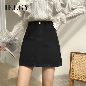 IELGY autumn high-waisted solid denim A-line skirt female summer Korean version of all-match thin student skirts