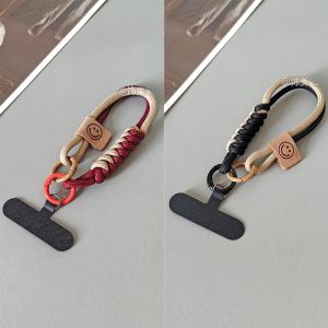 High-End British Style Color Block Mobile Phone Lanyard Thickened Woven Rope Smiley Face Anti-Loss Strap Universal Phone Chain